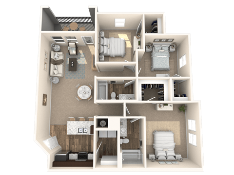 Floor plan for 3 beds, 2 baths, 1316 sqft
